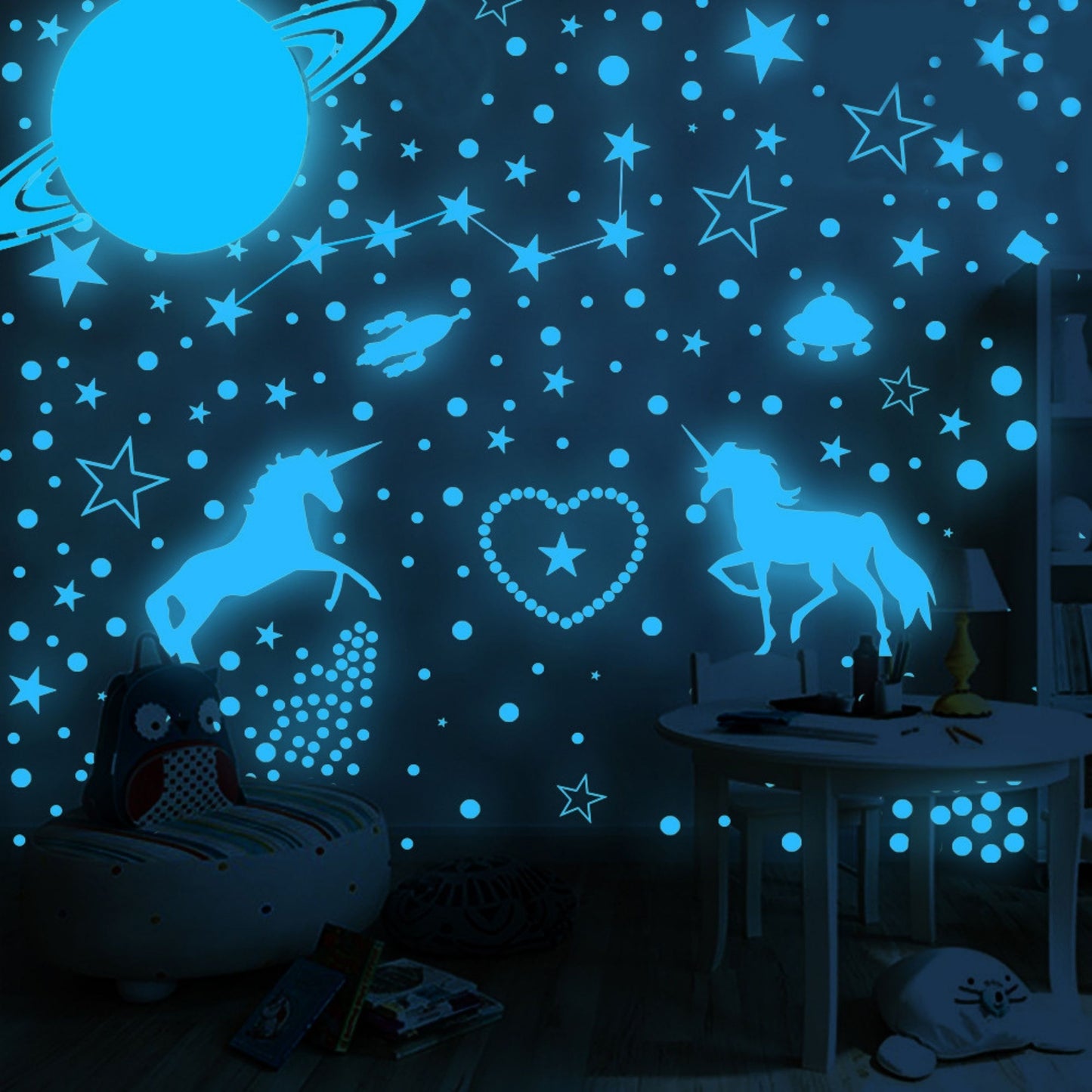 Glow in The Dark Unicorns and Stars for Ceiling Stickers