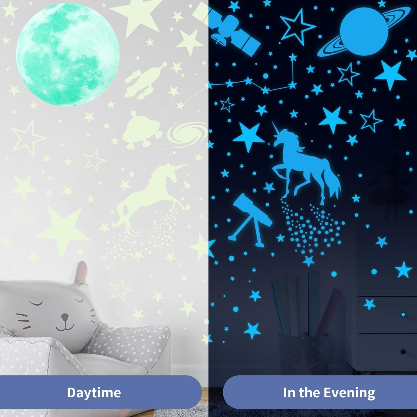 Glow in The Dark Unicorns and Stars for Ceiling Stickers