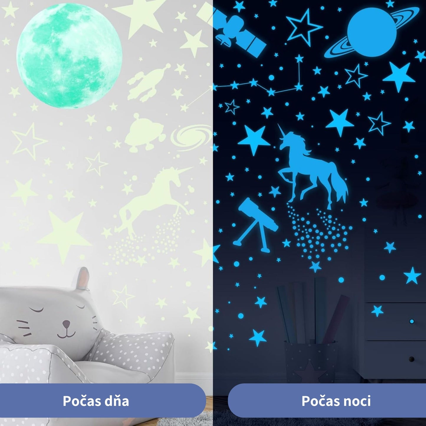 Glow in The Dark Unicorns and Stars for Ceiling Stickers