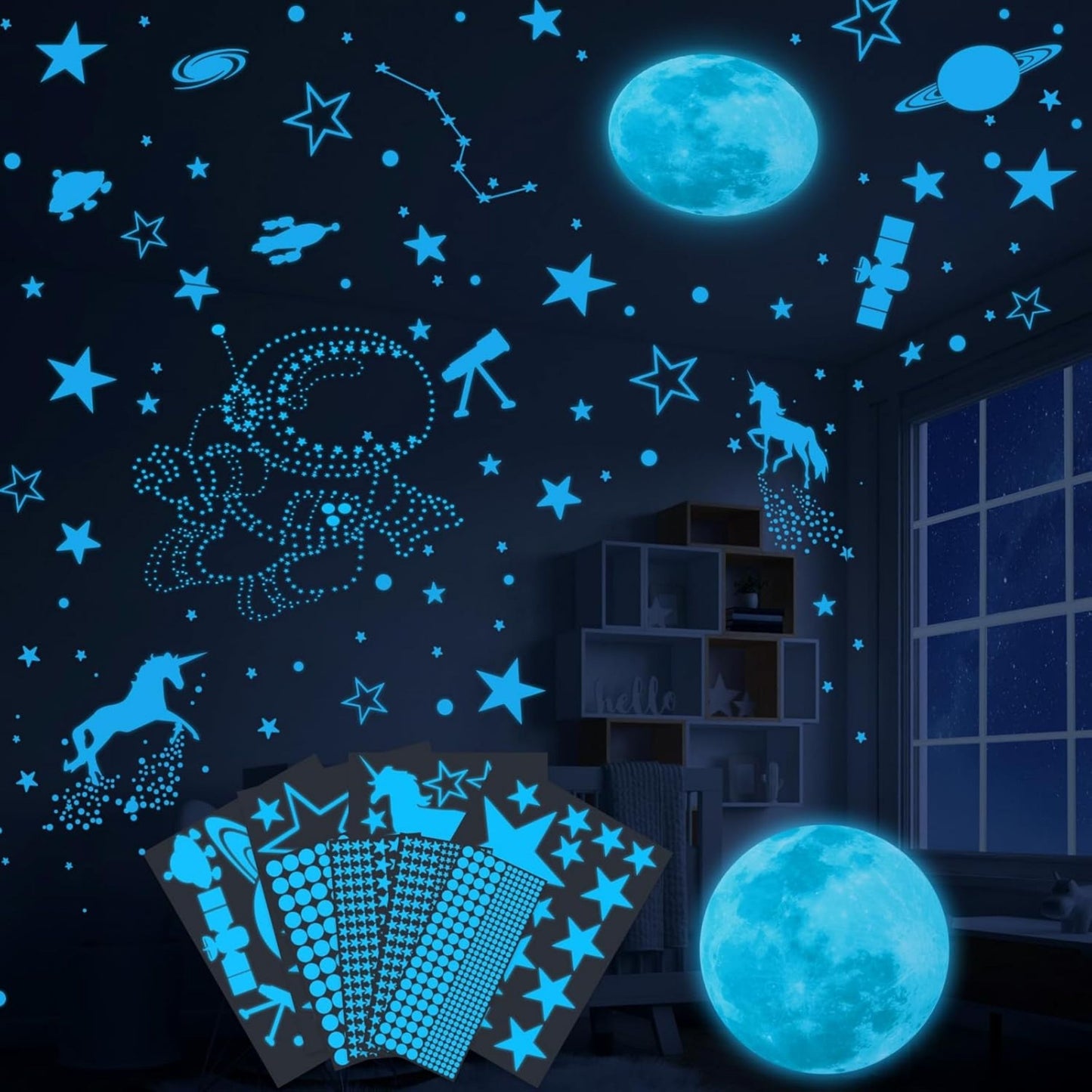 Glow in The Dark Unicorns and Stars for Ceiling Stickers