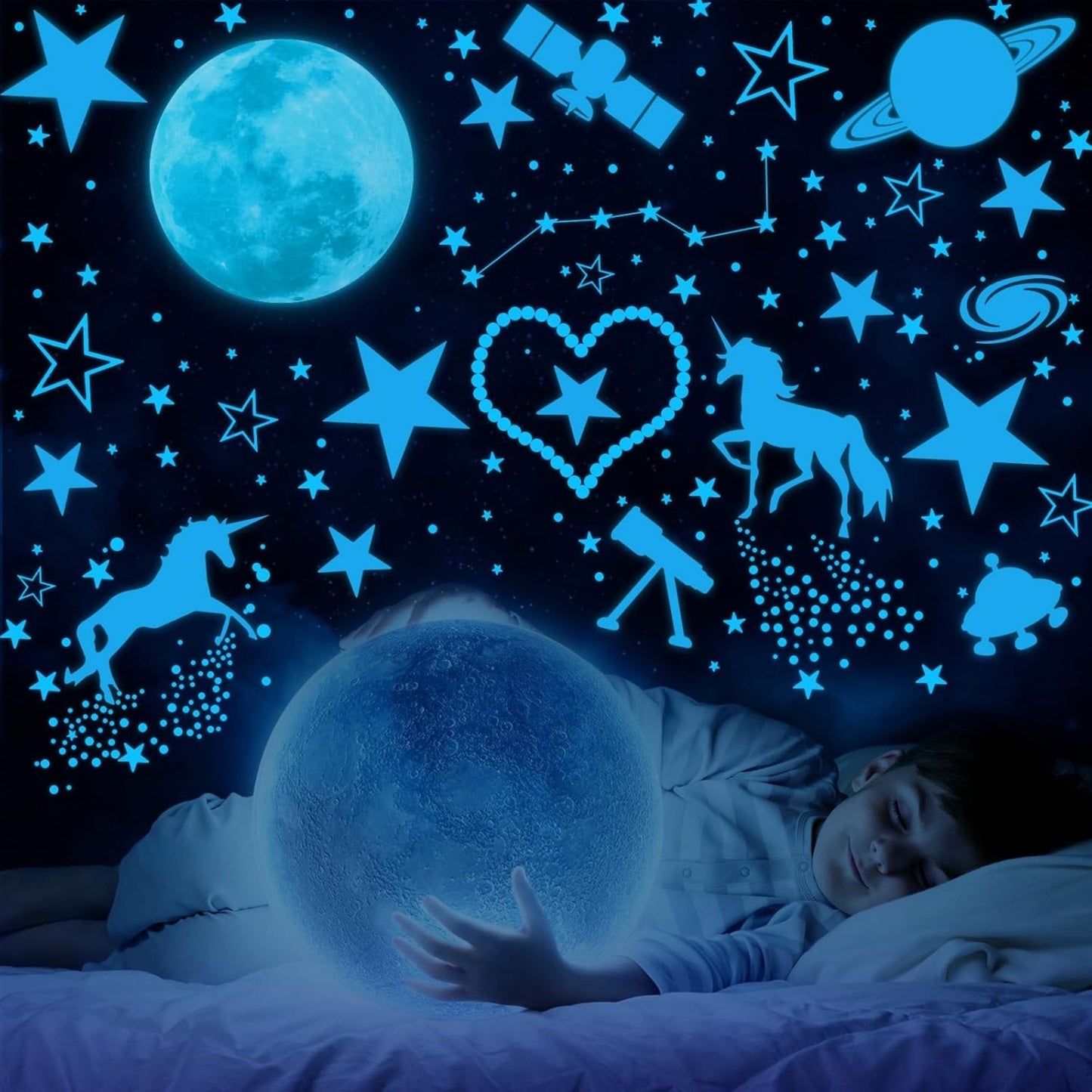 Glow in The Dark Unicorns and Stars for Ceiling Stickers