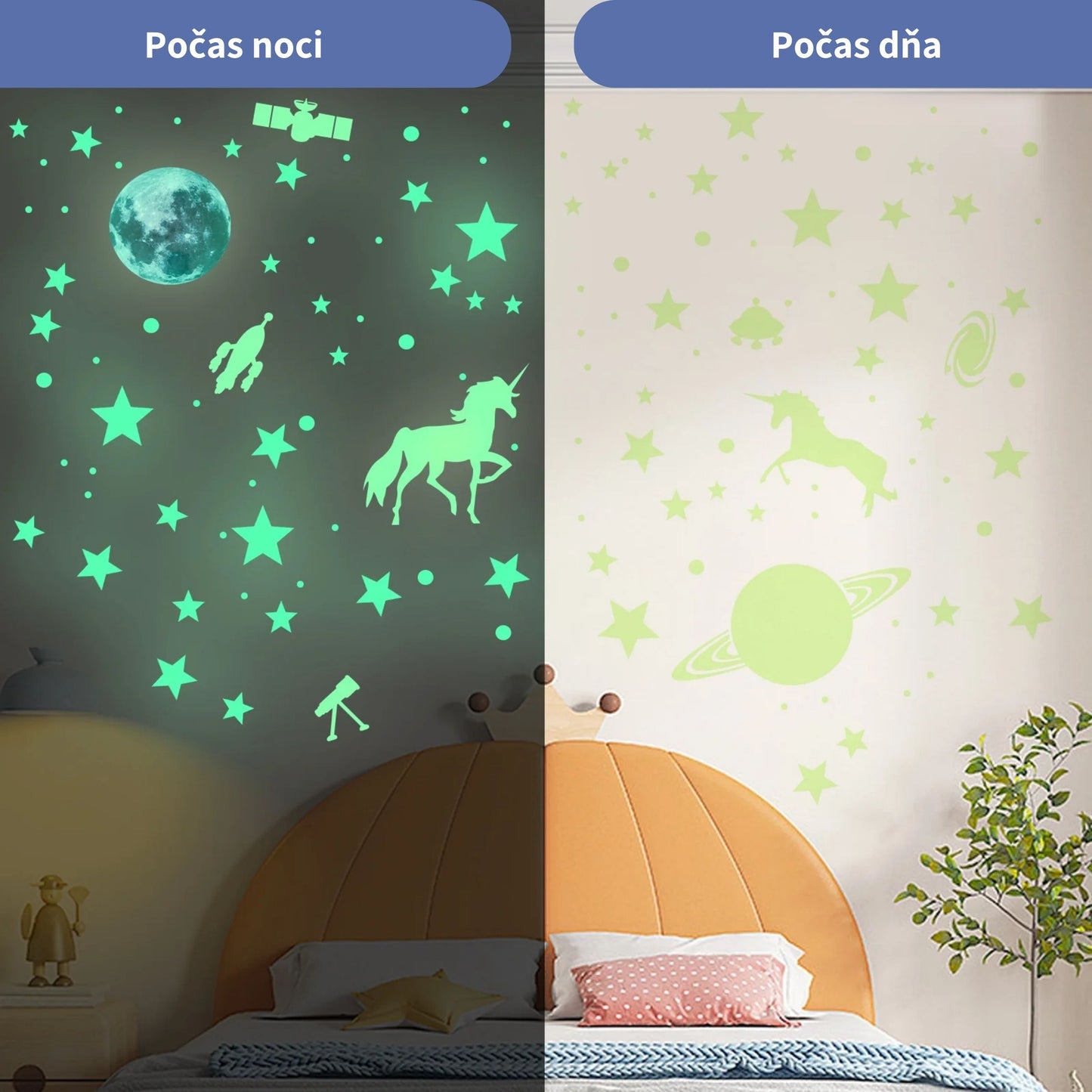 Glow in The Dark Unicorns and Stars for Ceiling Stickers
