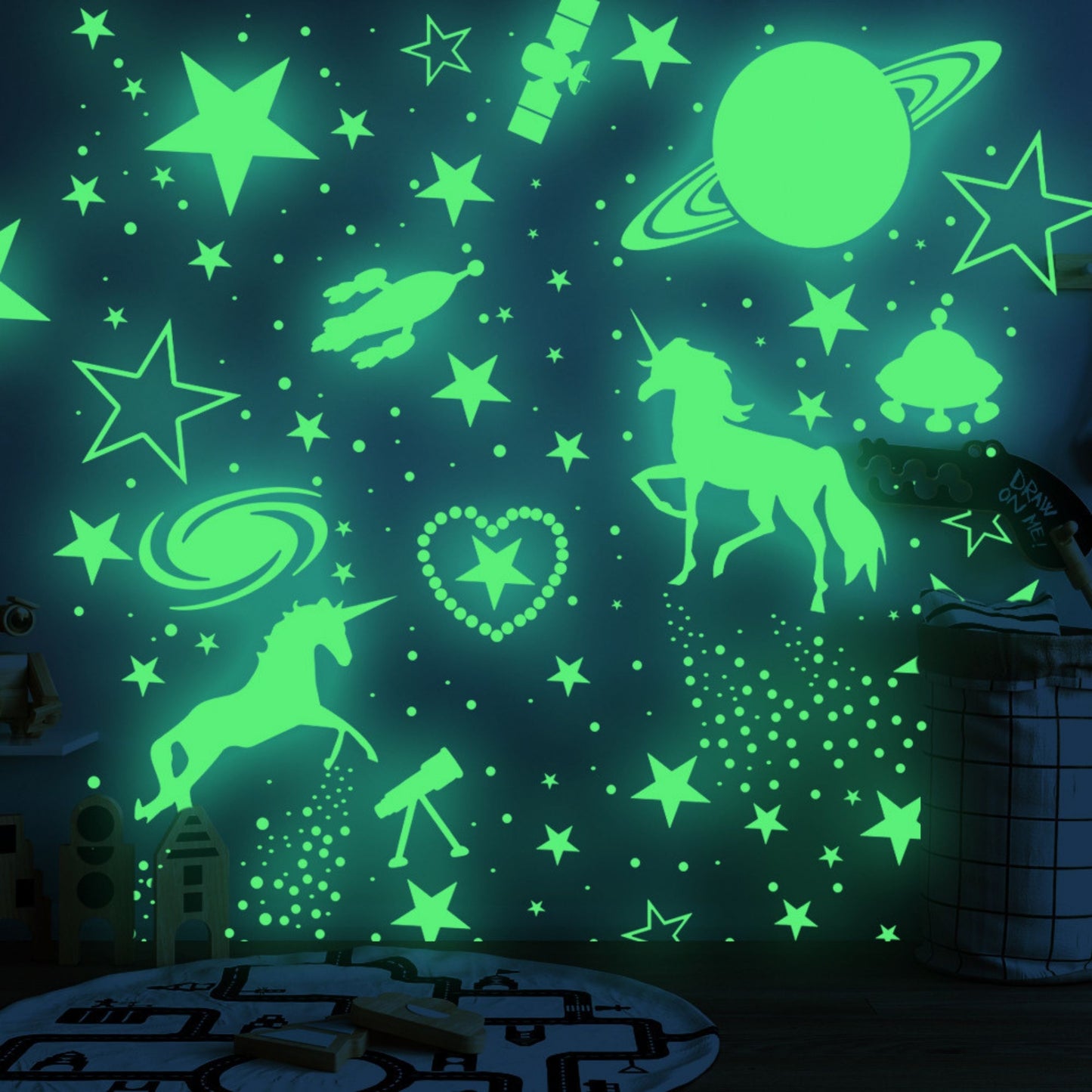 Glow in The Dark Unicorns and Stars for Ceiling Stickers