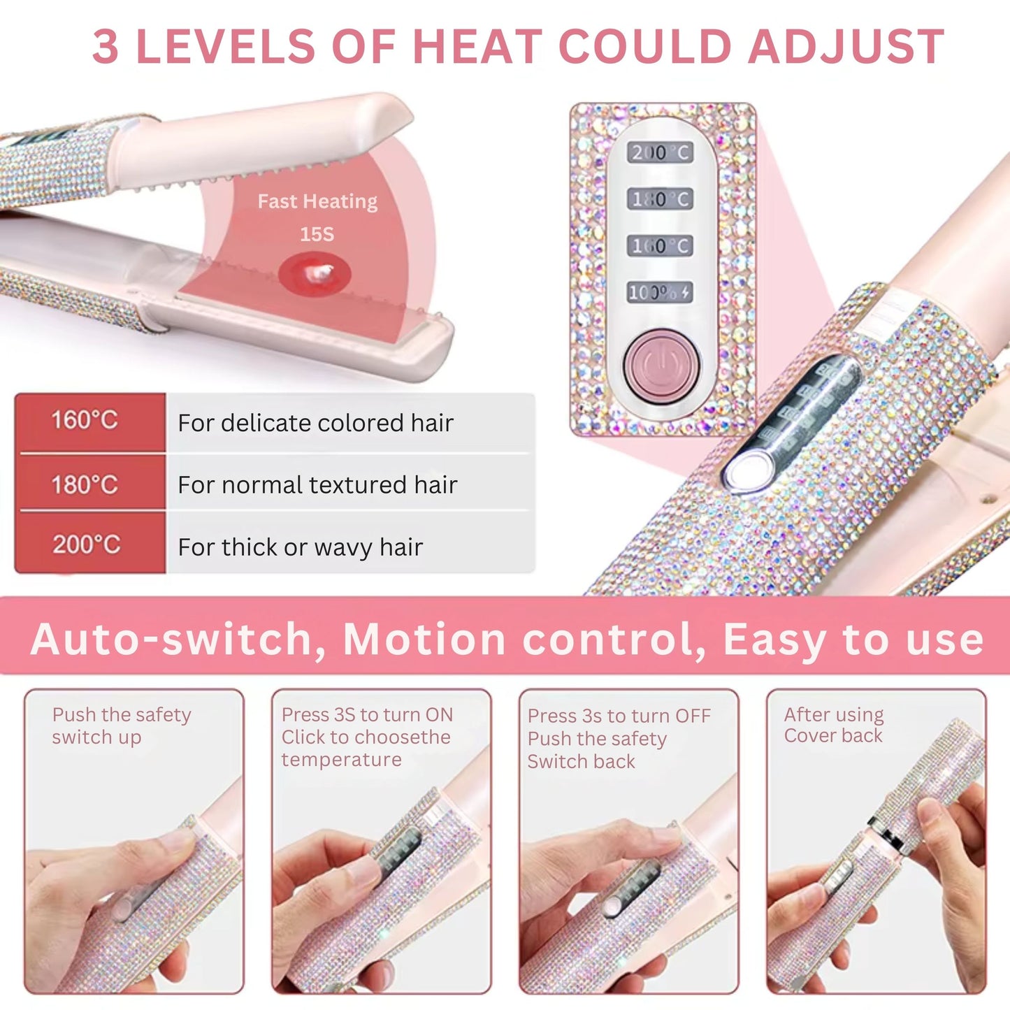 Glittering Flat Iron 2 in 1 Curling Iron With USB Cordless & Rechargeable