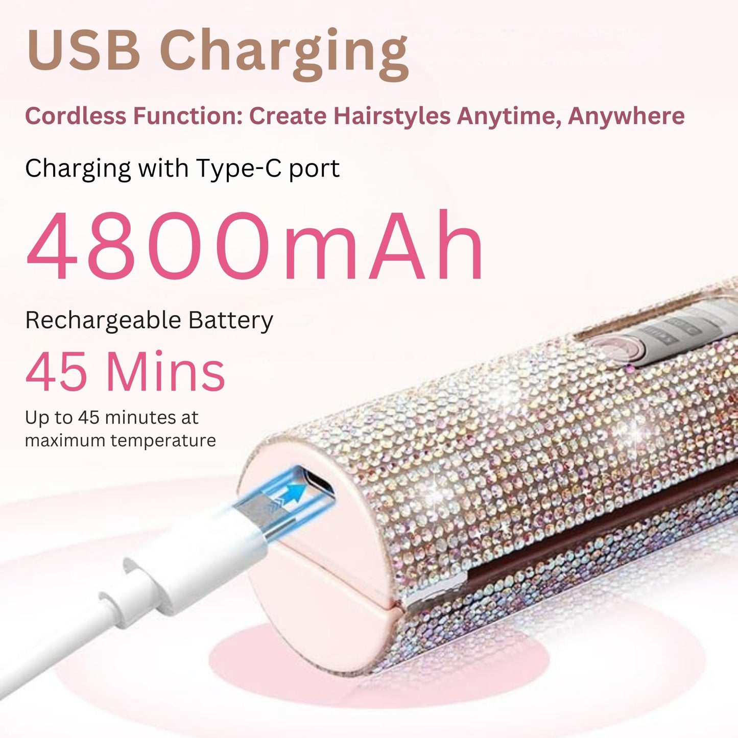 Glittering Flat Iron 2 in 1 Curling Iron With USB Cordless & Rechargeable