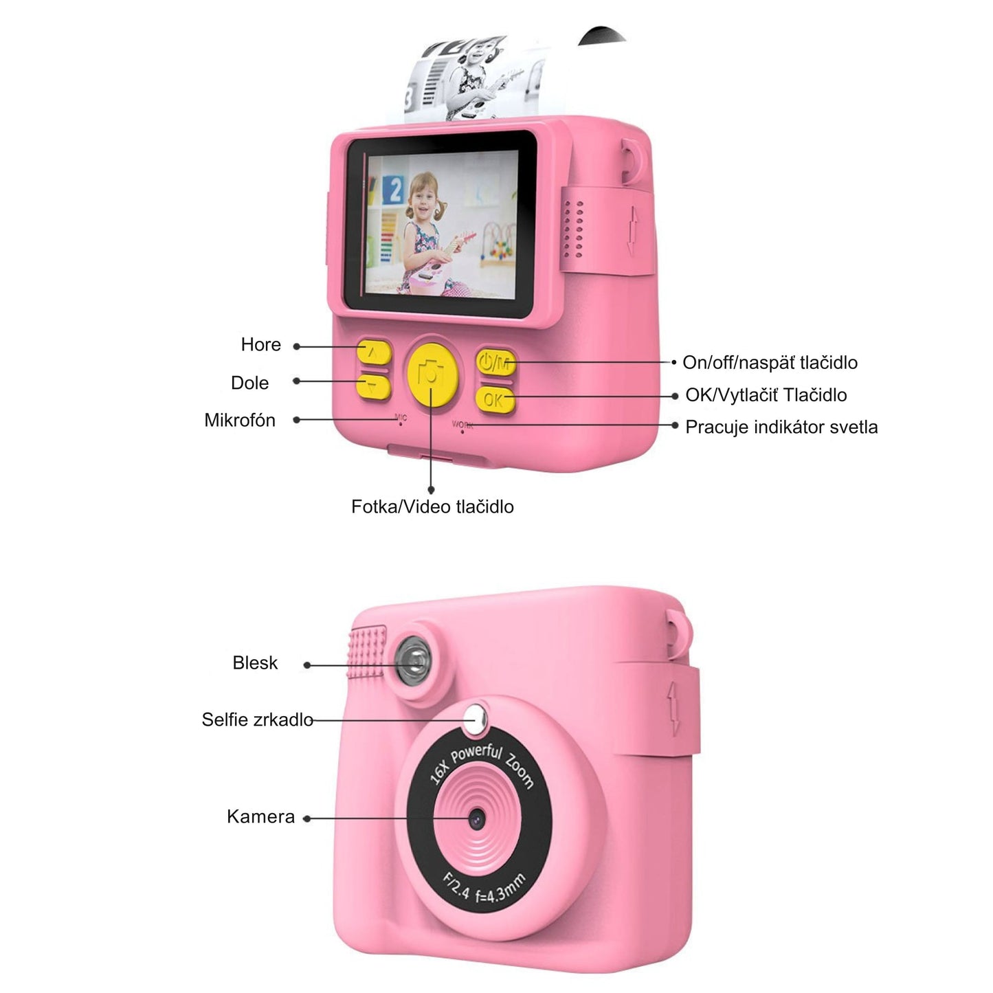 Instant Print Camera for Kids Selfie Digital Portable Camera 1080P HD