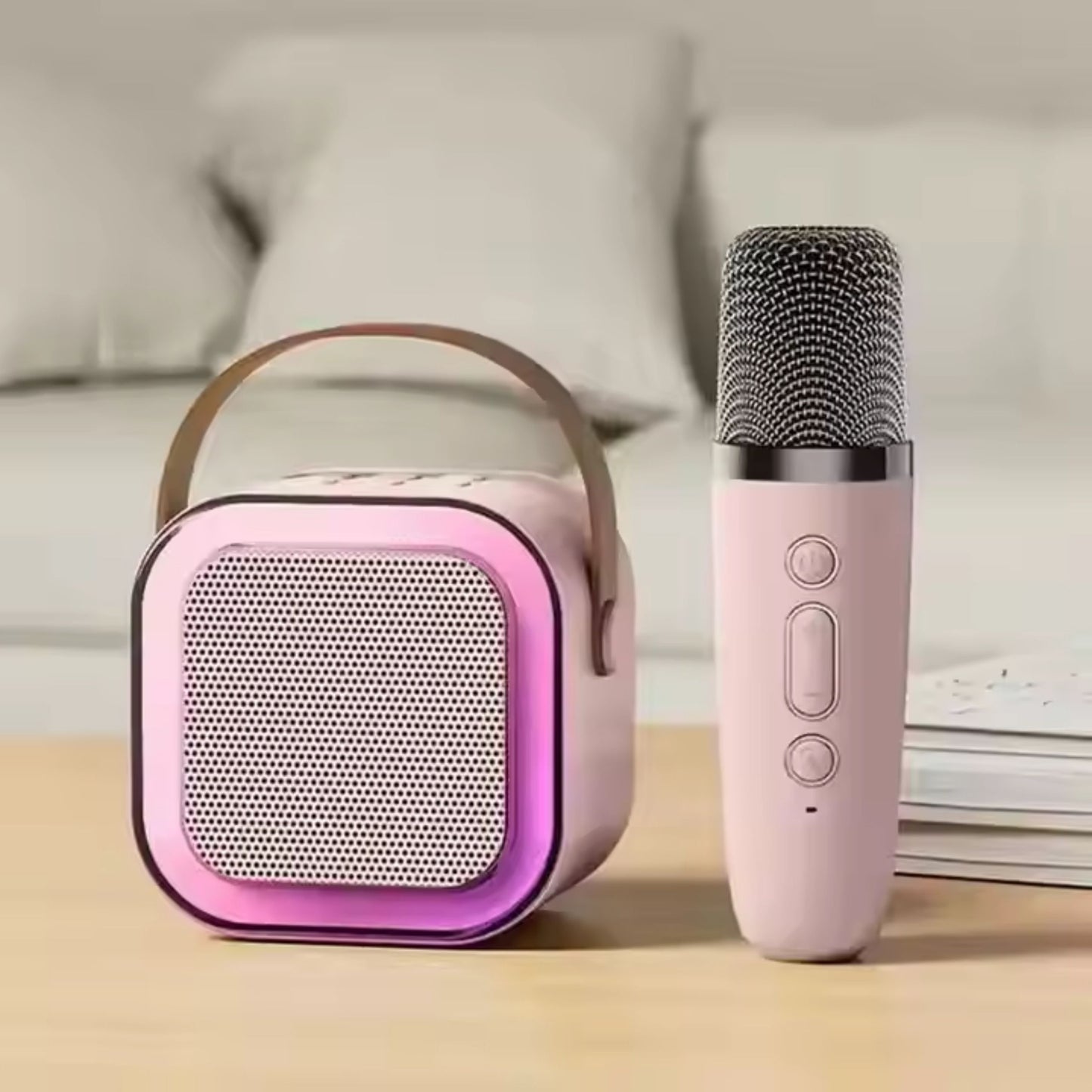 Karaoke Machine for Kids Portable Wireless Bluetooth Speaker with 1 or 2 Microphones and LED Lights