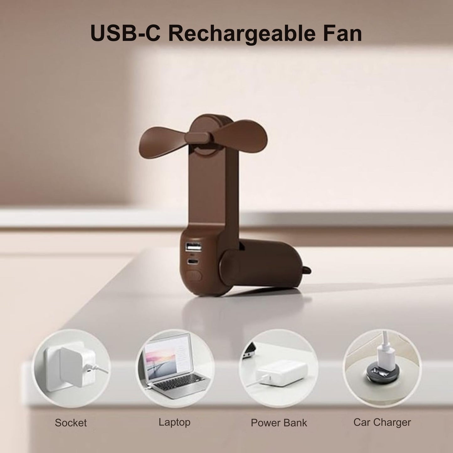 Mini Fan, 3 IN 1 USB Rechargeable Portable Fan