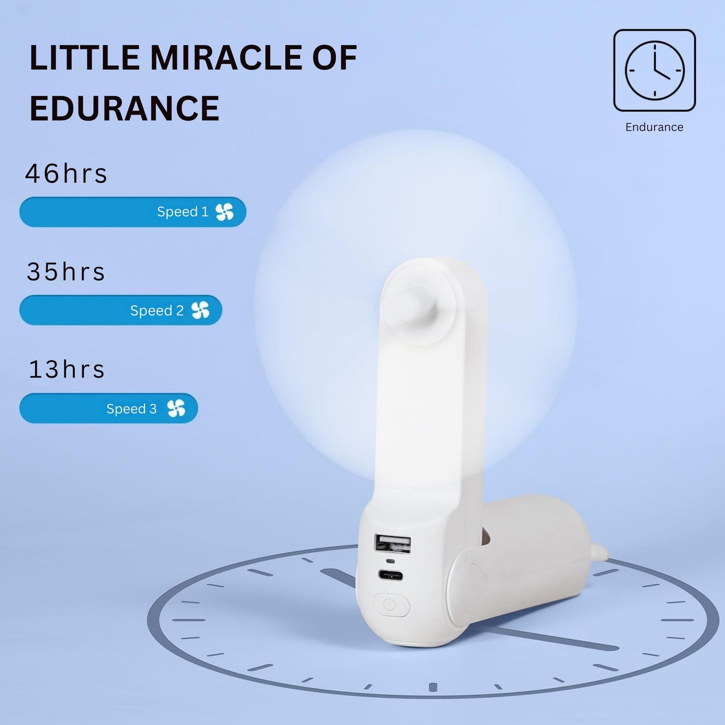 Mini Fan, 3 IN 1 USB Rechargeable Portable Fan