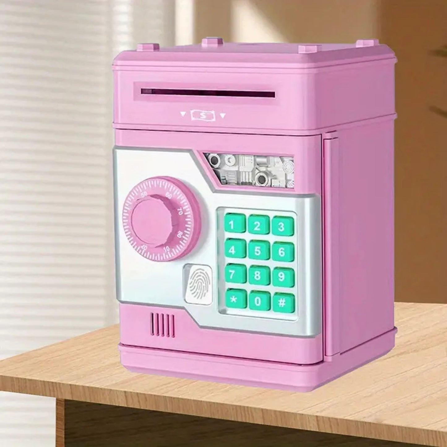 Piggy Bank with Password and Fingerprint Unlocking Simulation for Kids