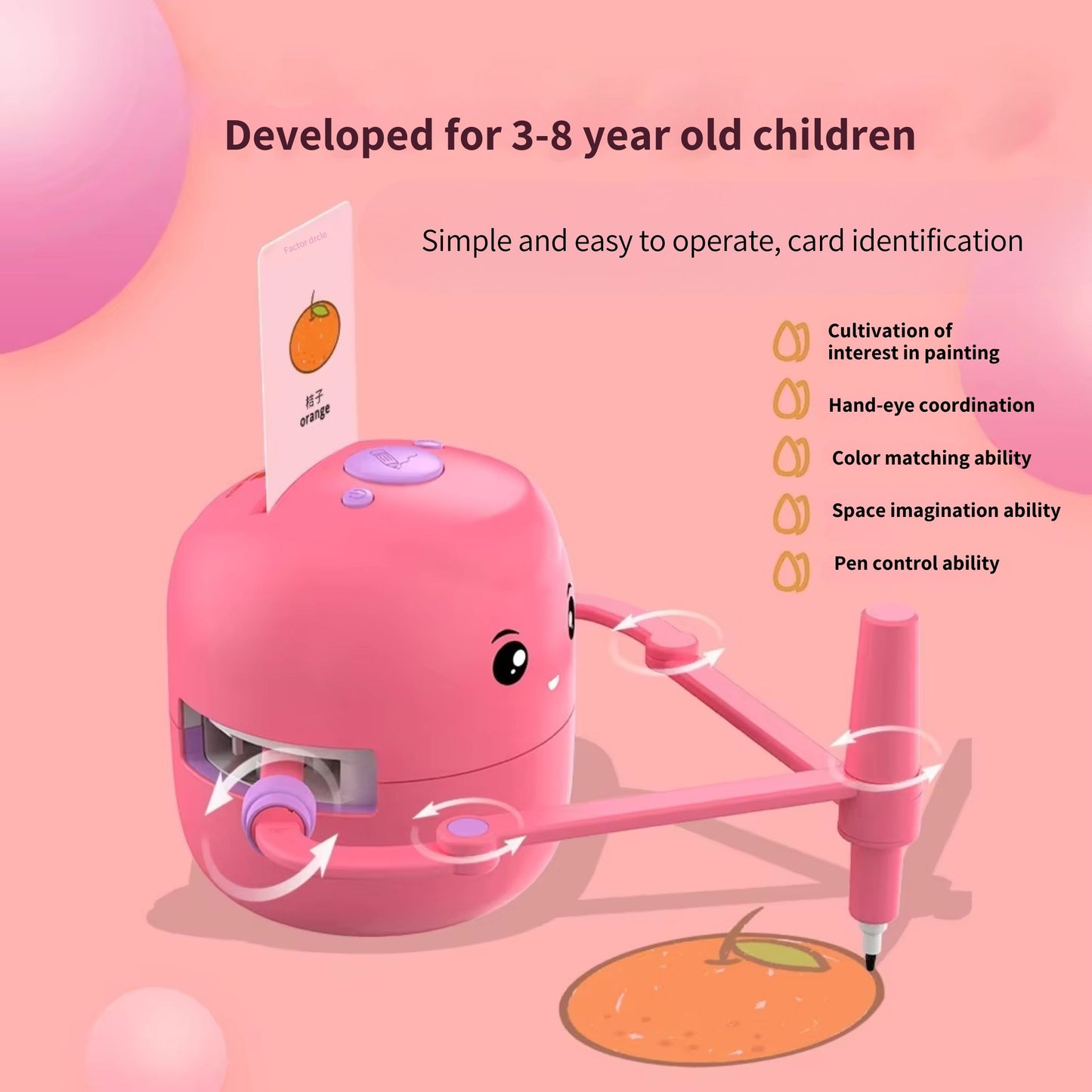 Smart Interactive Educational Drawing Robot for Kids Montessori Learning Toy with 100 Word Cards