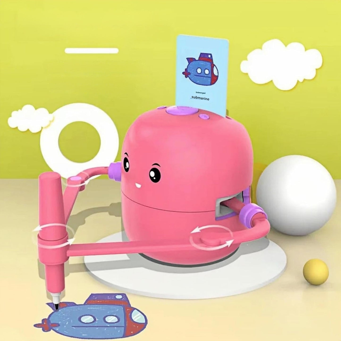 Smart Interactive Educational Drawing Robot for Kids Montessori Learning Toy with 100 Word Cards