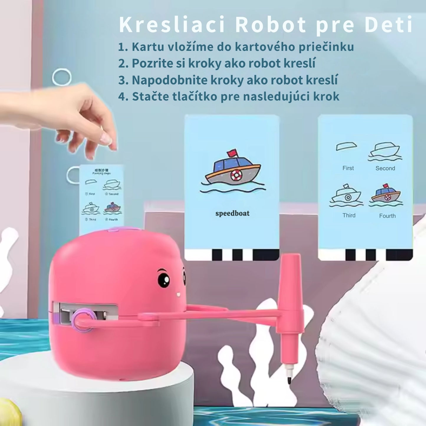 Smart Interactive Educational Drawing Robot for Kids Montessori Learning Toy with 100 Word Cards
