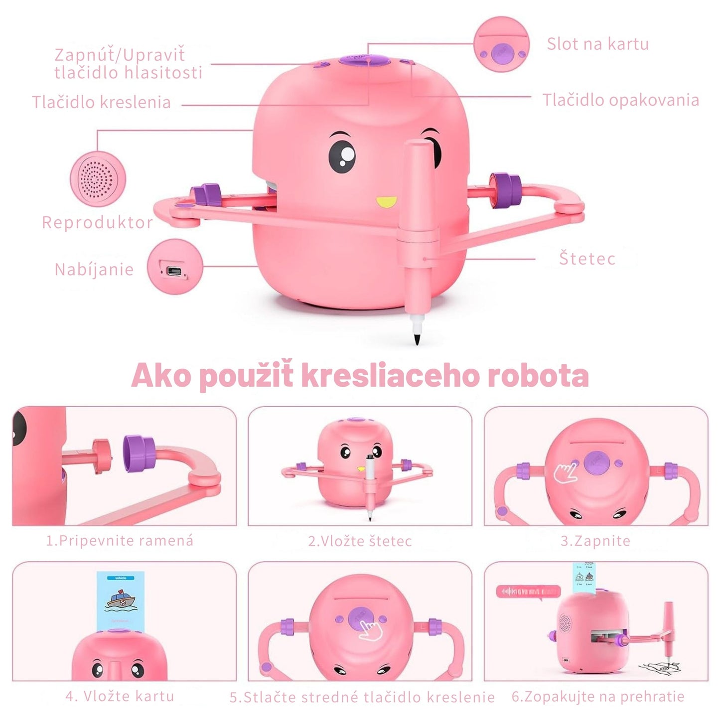 Smart Interactive Educational Drawing Robot for Kids Montessori Learning Toy with 100 Word Cards