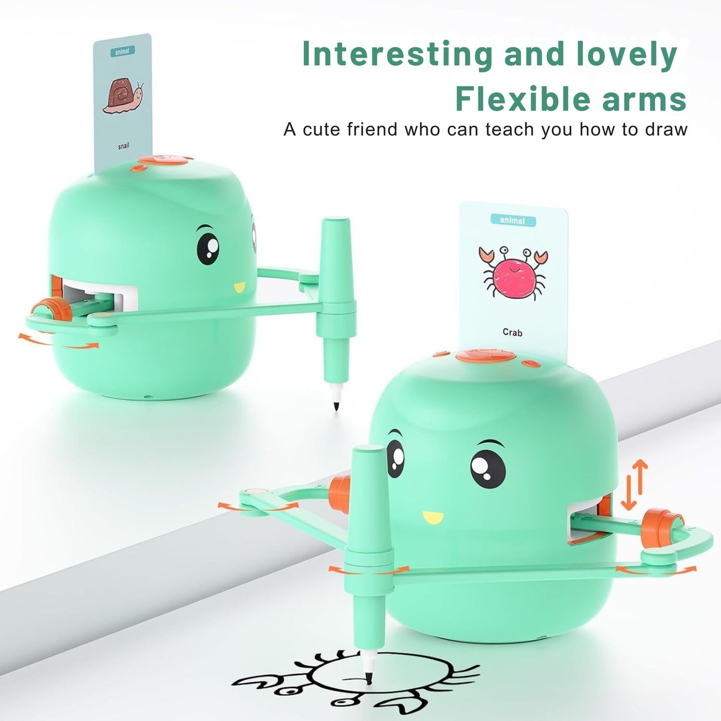 Smart Interactive Educational Drawing Robot for Kids Montessori Learning Toy with 100 Word Cards