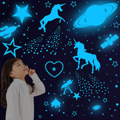 Glow in The Dark Unicorns and Stars for Ceiling Stickers