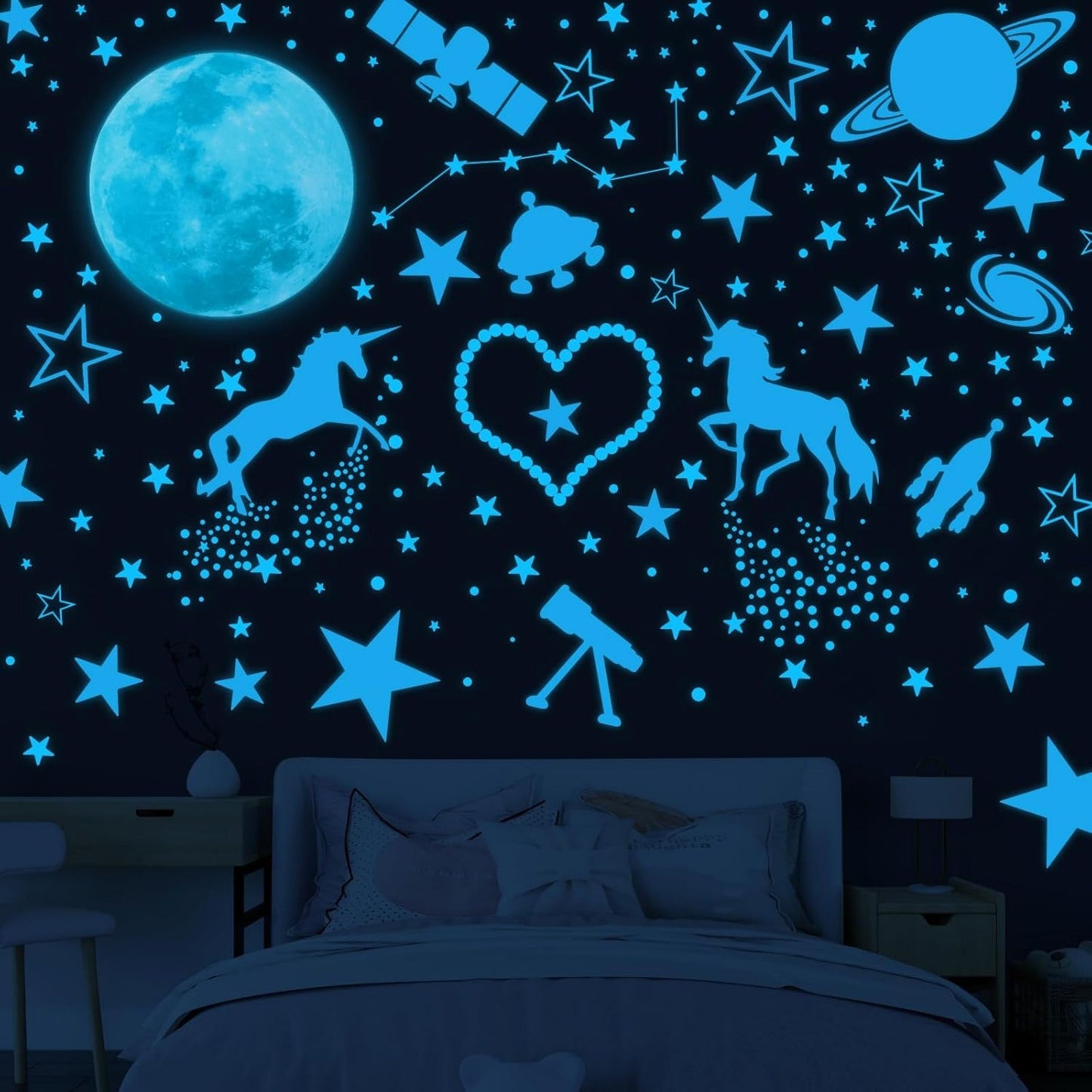 Glow in The Dark Unicorns and Stars for Ceiling Stickers