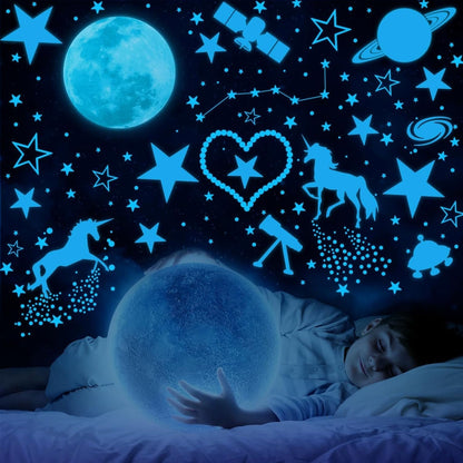 Glow in The Dark Unicorns and Stars for Ceiling Stickers