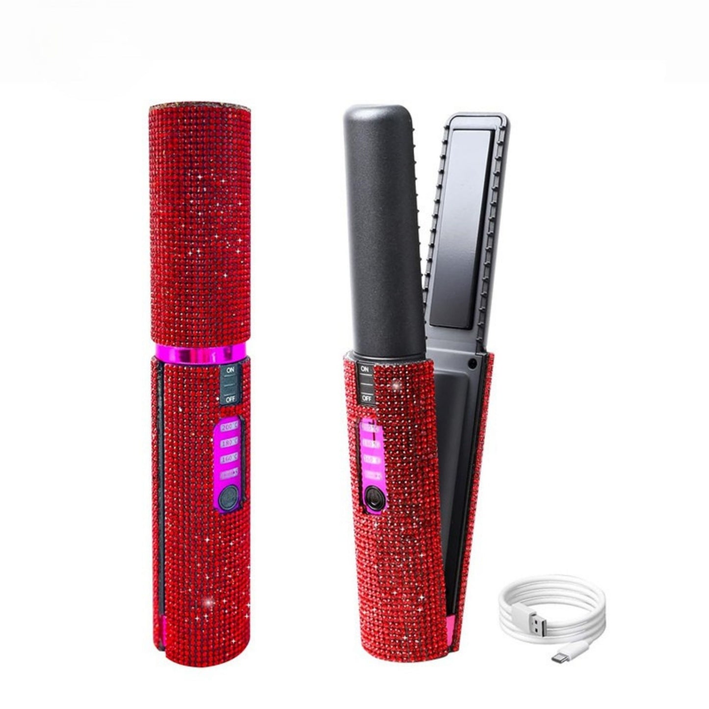 Glittering Flat Iron 2 in 1 Curling Iron With USB Cordless & Rechargeable