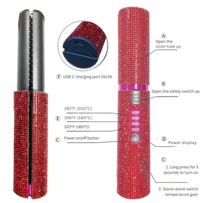 Glittering Flat Iron 2 in 1 Curling Iron With USB Cordless & Rechargeable