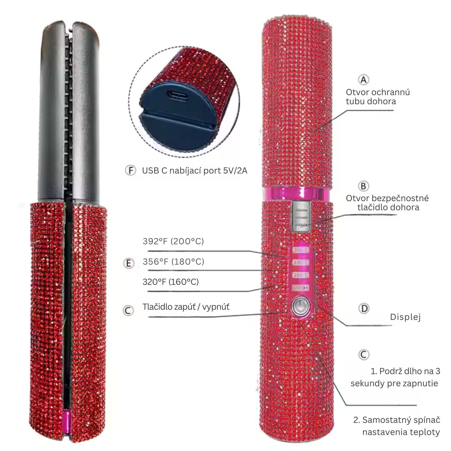 Glittering Flat Iron 2 in 1 Curling Iron With USB Cordless & Rechargeable