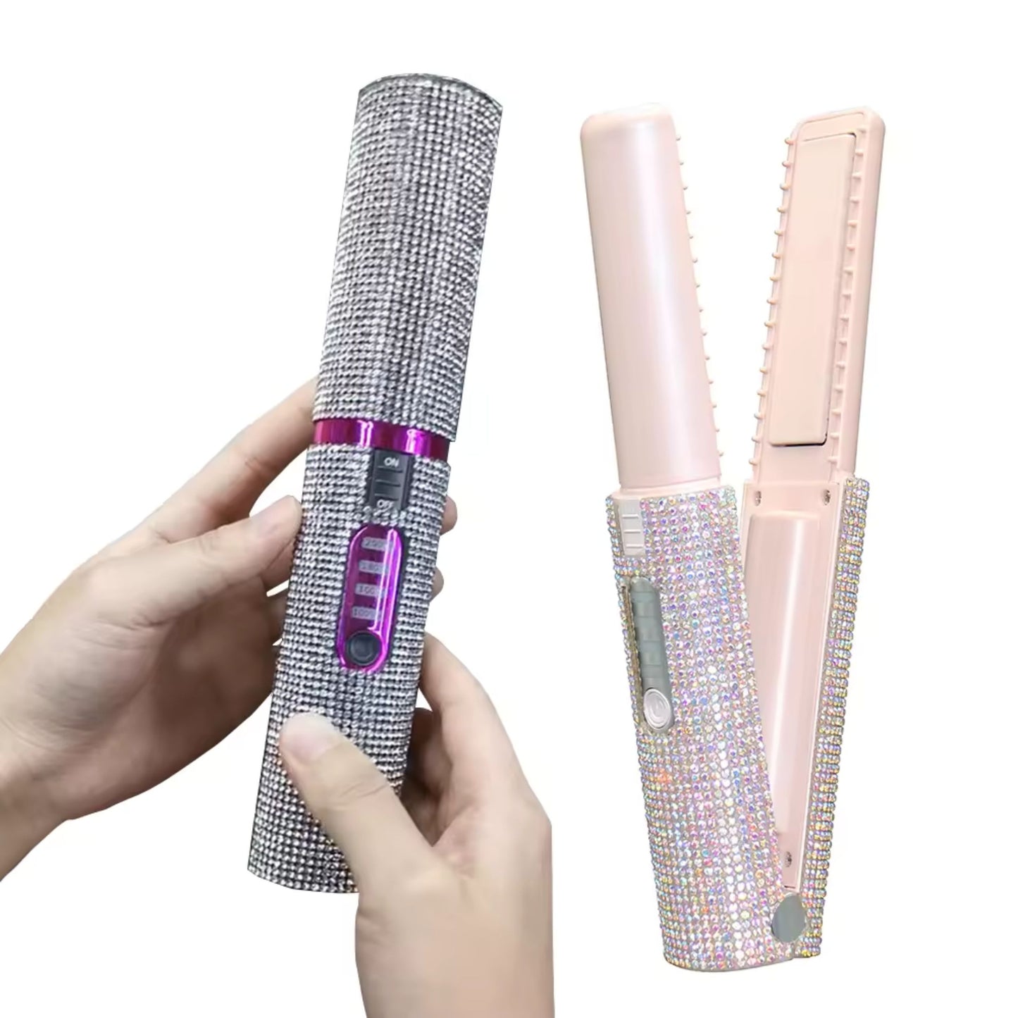 Glittering Flat Iron 2 in 1 Curling Iron With USB Cordless & Rechargeable