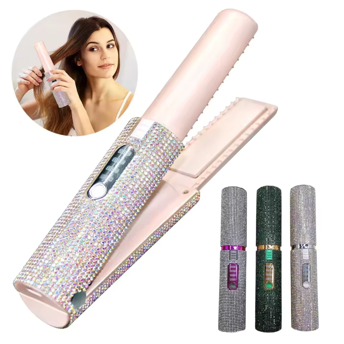 Glittering Flat Iron 2 in 1 Curling Iron With USB Cordless & Rechargeable