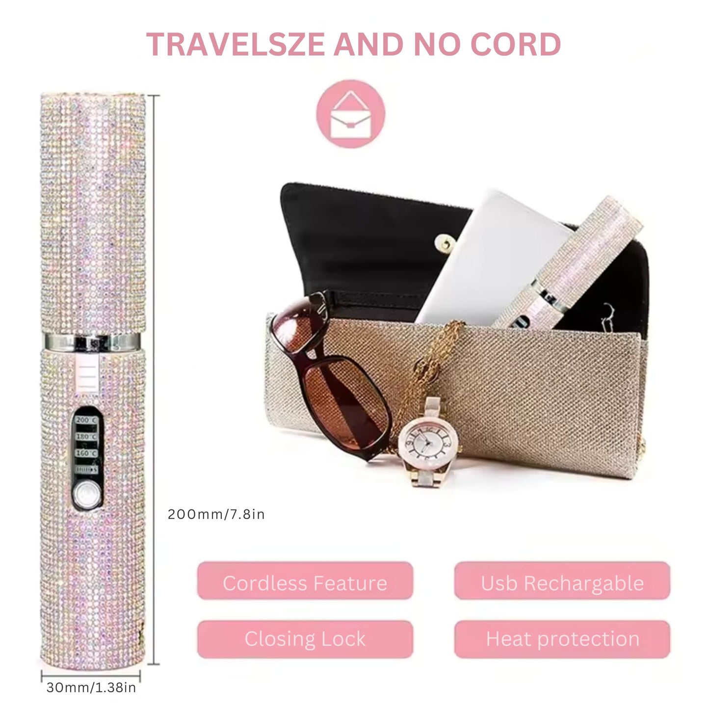Glittering Flat Iron 2 in 1 Curling Iron With USB Cordless & Rechargeable