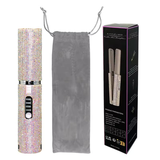 Glittering Flat Iron 2 in 1 Curling Iron With USB Cordless & Rechargeable