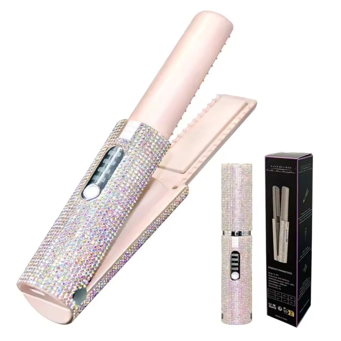 Glittering Flat Iron 2 in 1 Curling Iron With USB Cordless & Rechargeable
