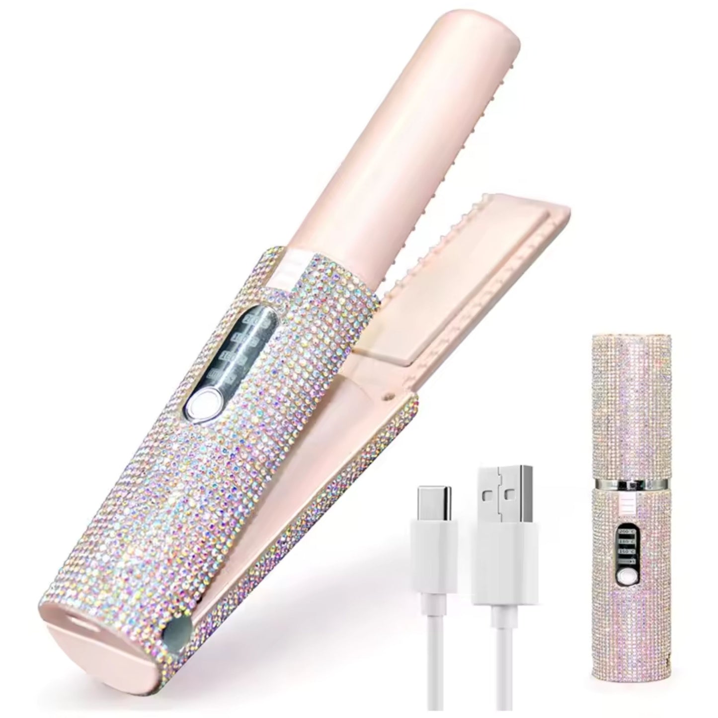 Glittering Flat Iron 2 in 1 Curling Iron With USB Cordless & Rechargeable