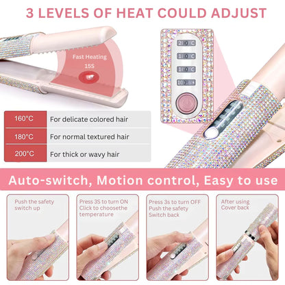 Glittering Flat Iron 2 in 1 Curling Iron With USB Cordless & Rechargeable