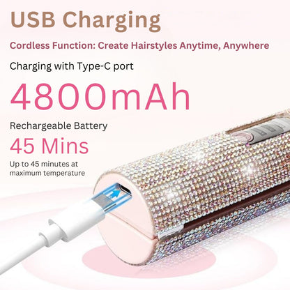 Glittering Flat Iron 2 in 1 Curling Iron With USB Cordless & Rechargeable