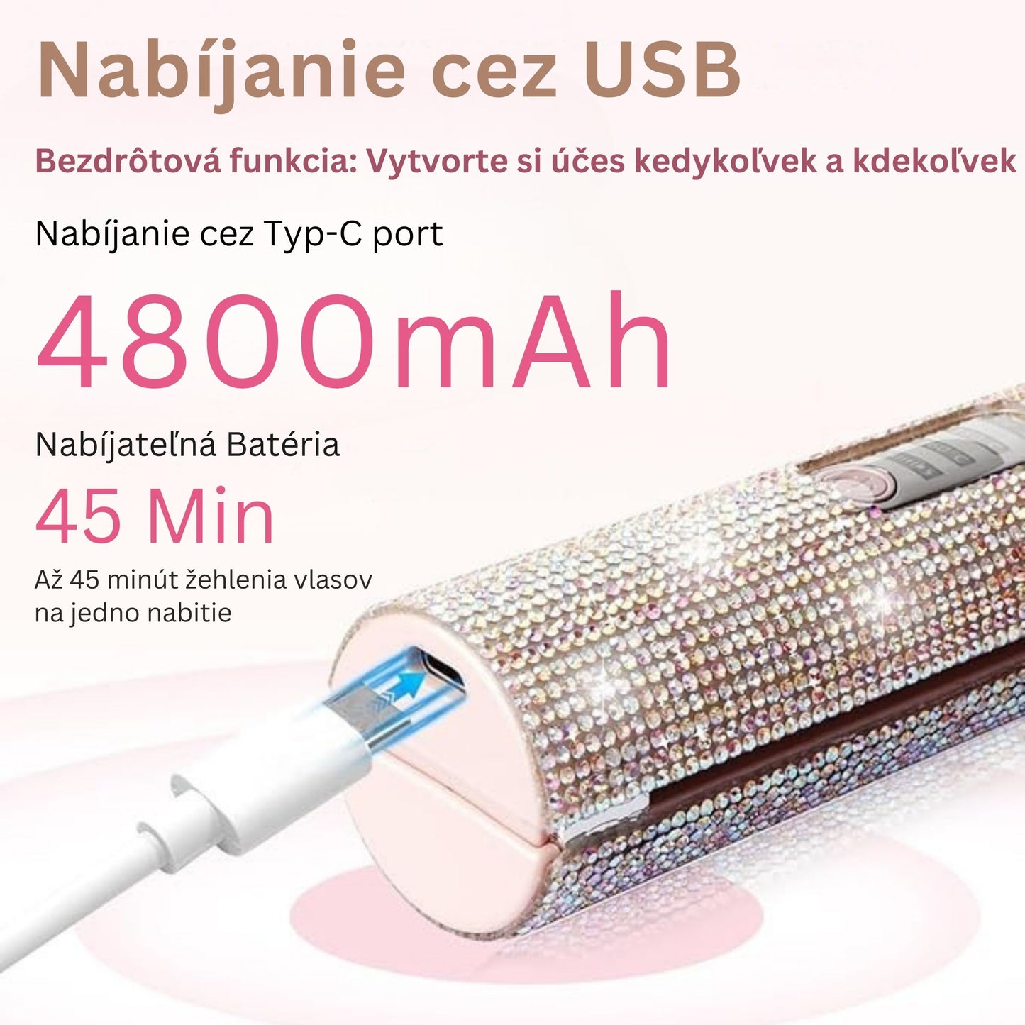 Glittering Flat Iron 2 in 1 Curling Iron With USB Cordless & Rechargeable