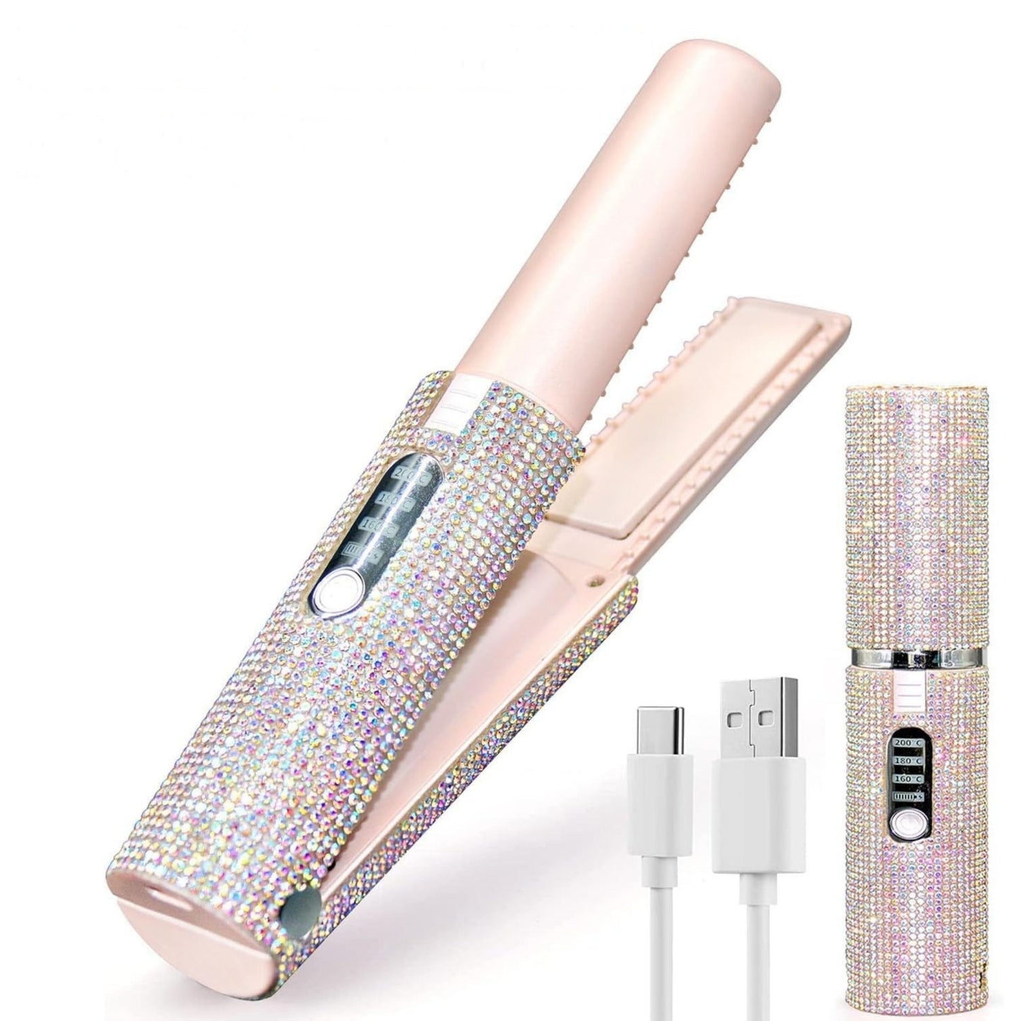 Glittering Flat Iron 2 in 1 Curling Iron With USB Cordless & Rechargeable