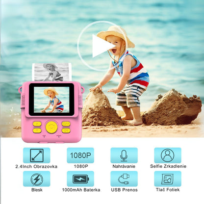 Instant Print Camera for Kids Selfie Digital Portable Camera 1080P HD