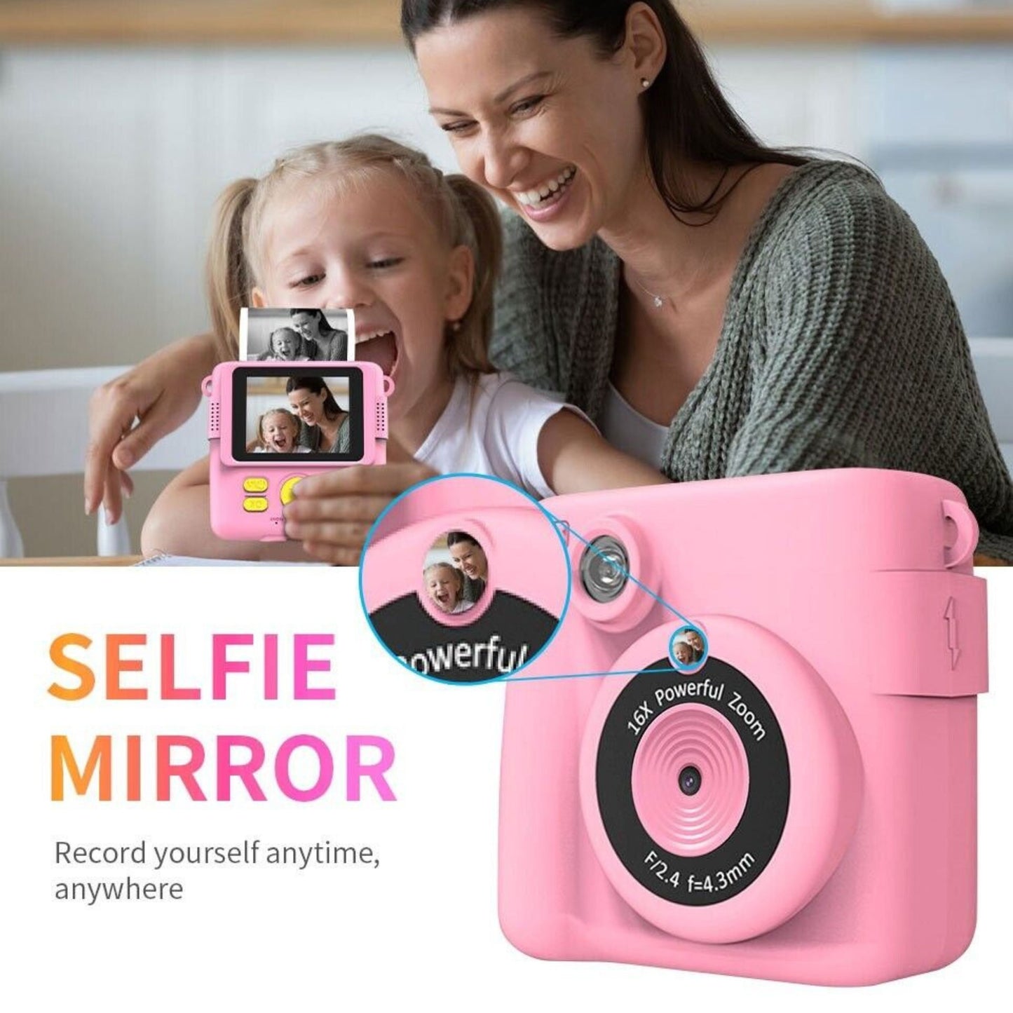 Instant Print Camera for Kids Selfie Digital Portable Camera 1080P HD