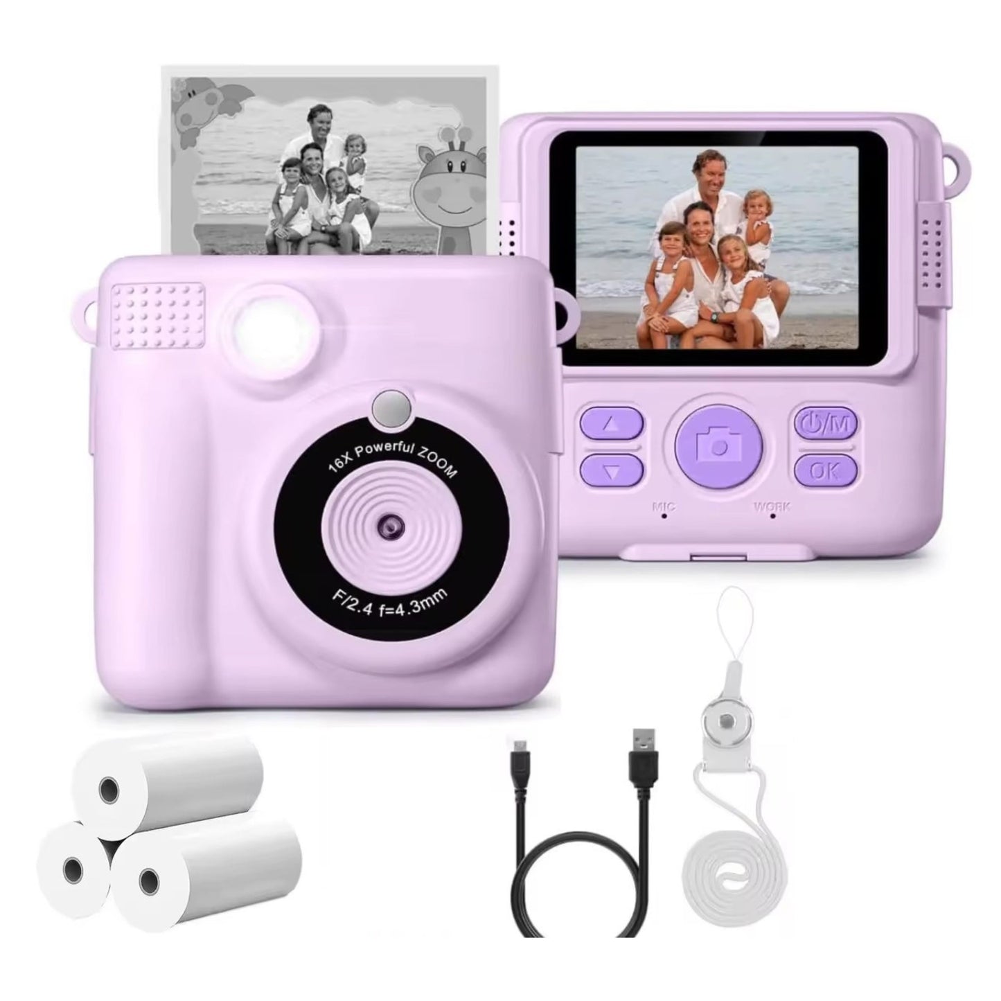 Instant Print Camera for Kids Selfie Digital Portable Camera 1080P HD