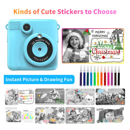 Instant Print Camera for Kids Selfie Digital Portable Camera 1080P HD