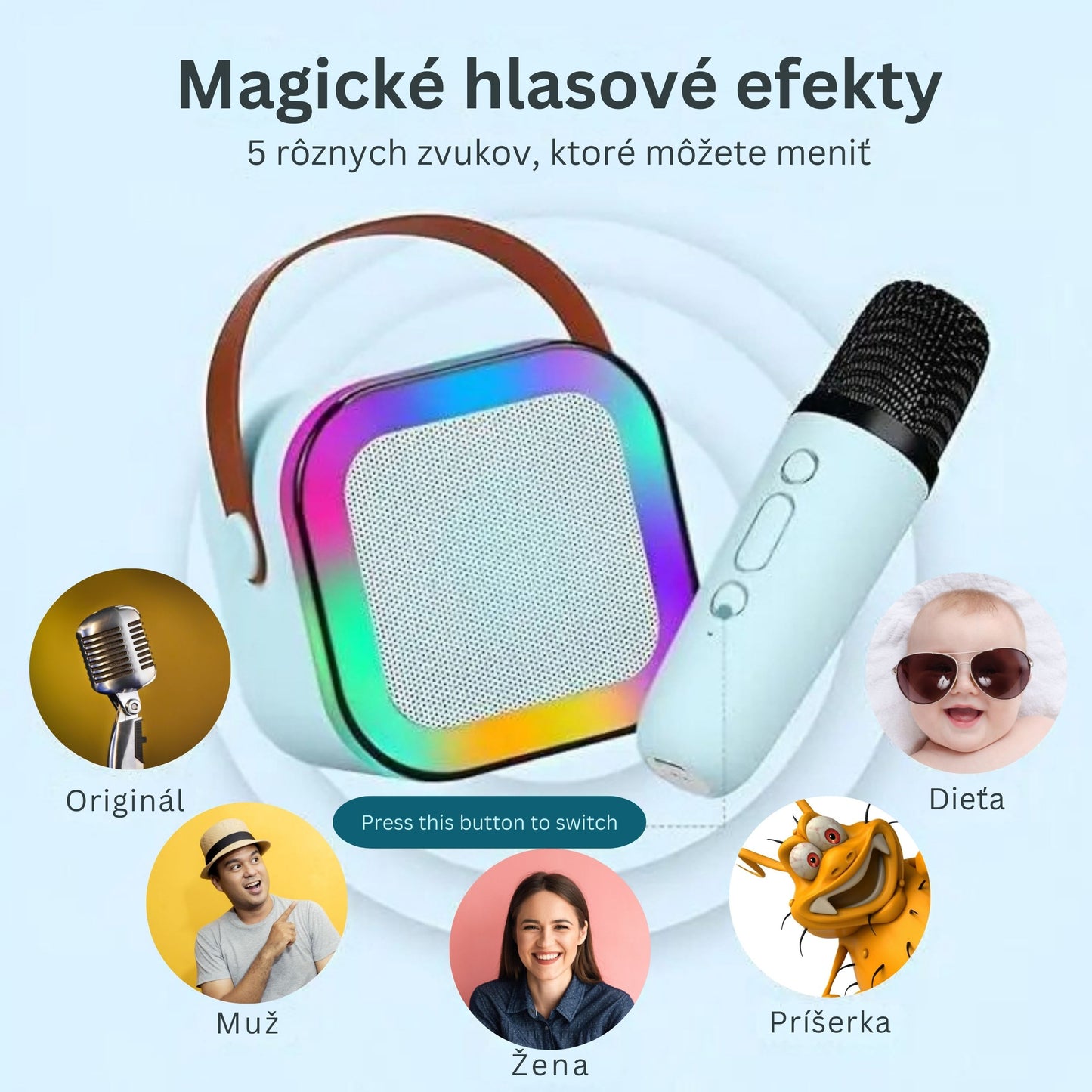 Karaoke Machine for Kids Portable Wireless Bluetooth Speaker with 1 or 2 Microphones and LED Lights