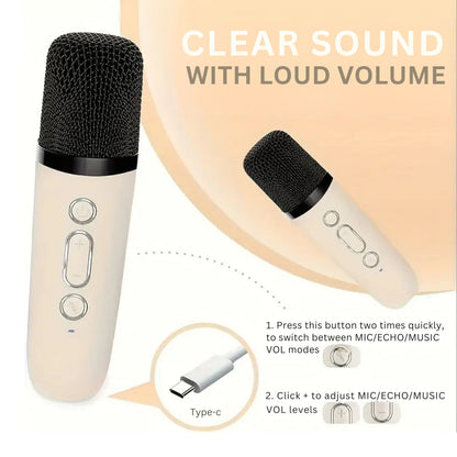 Karaoke Machine for Kids Portable Wireless Bluetooth Speaker with 1 or 2 Microphones and LED Lights