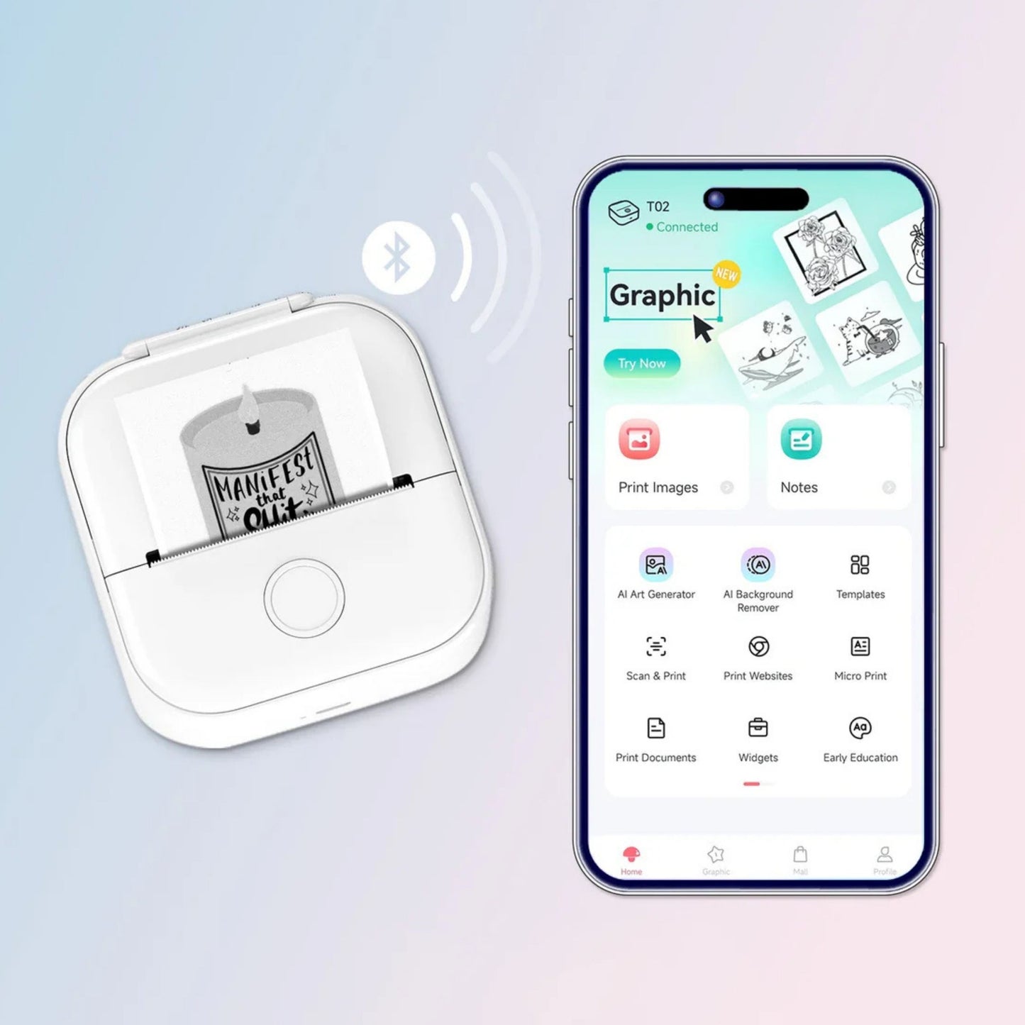 Mini Inkless Thermal Portable Bluetooth Sticker Printer