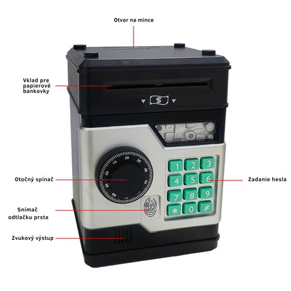 Piggy Bank with Password and Fingerprint Unlocking Simulation for Kids