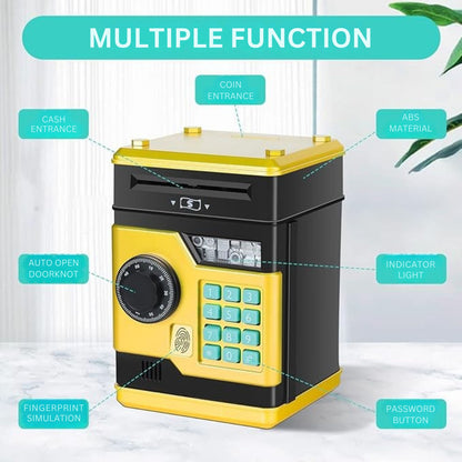 Piggy Bank with Password and Fingerprint Unlocking Simulation for Kids