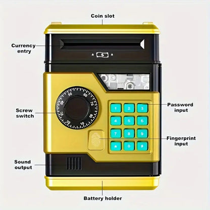 Piggy Bank with Password and Fingerprint Unlocking Simulation for Kids