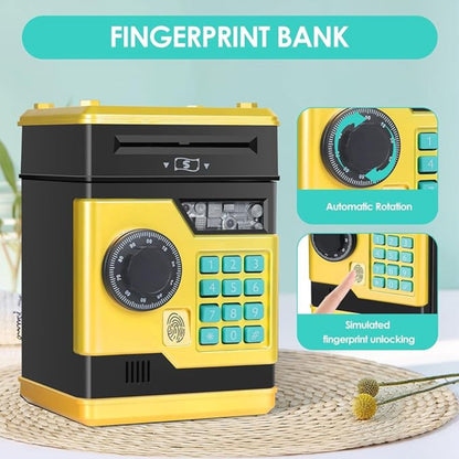 Piggy Bank with Password and Fingerprint Unlocking Simulation for Kids