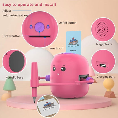 Smart Interactive Educational Drawing Robot for Kids Montessori Learning Toy with 100 Word Cards