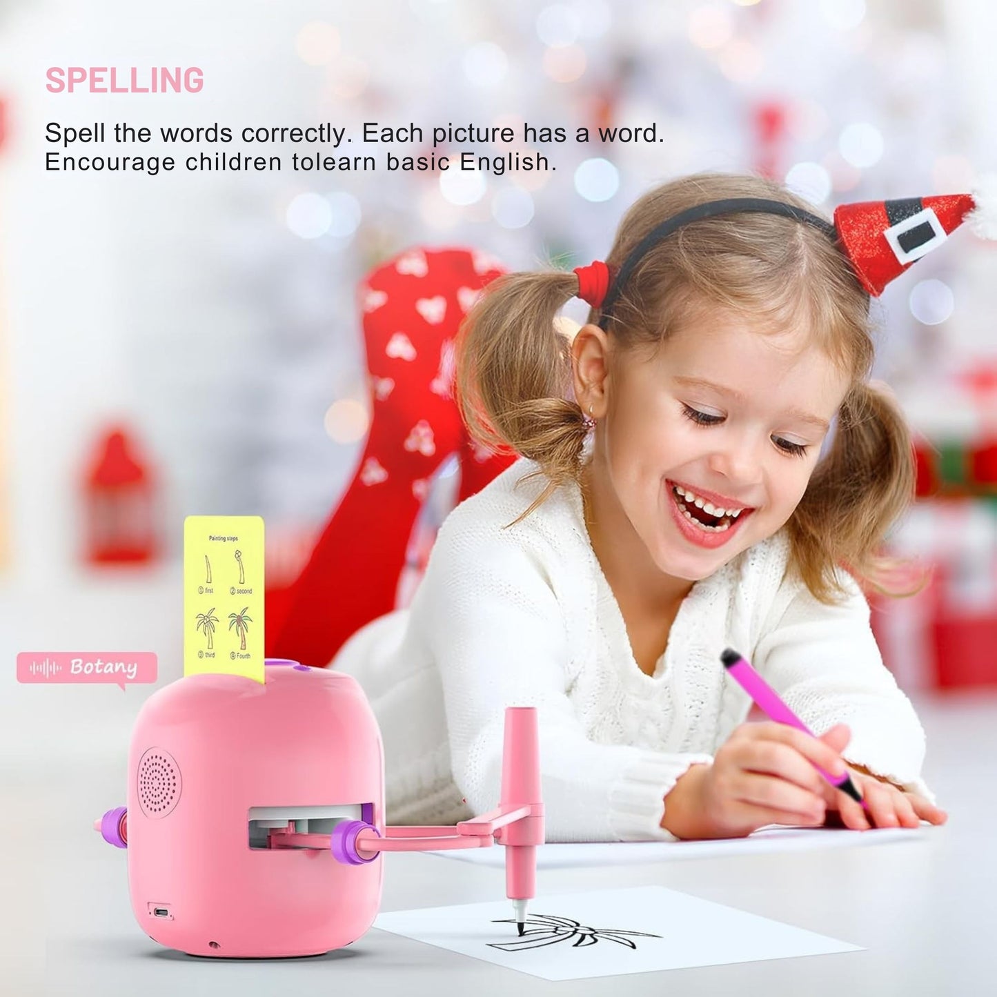 Smart Interactive Educational Drawing Robot for Kids Montessori Learning Toy with 100 Word Cards