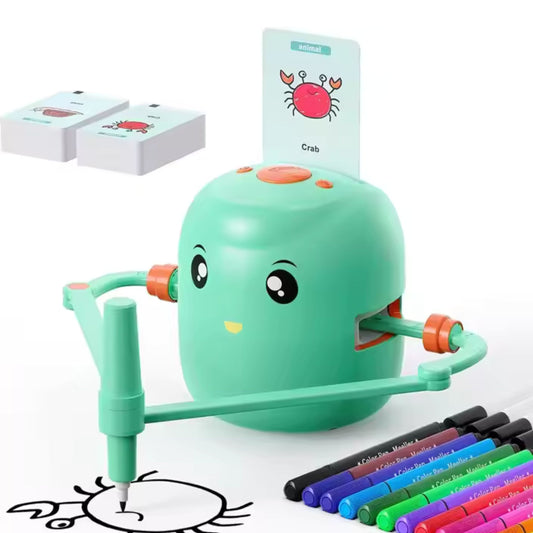 Smart Interactive Educational Drawing Robot for Kids Montessori Learning Toy with 100 Word Cards