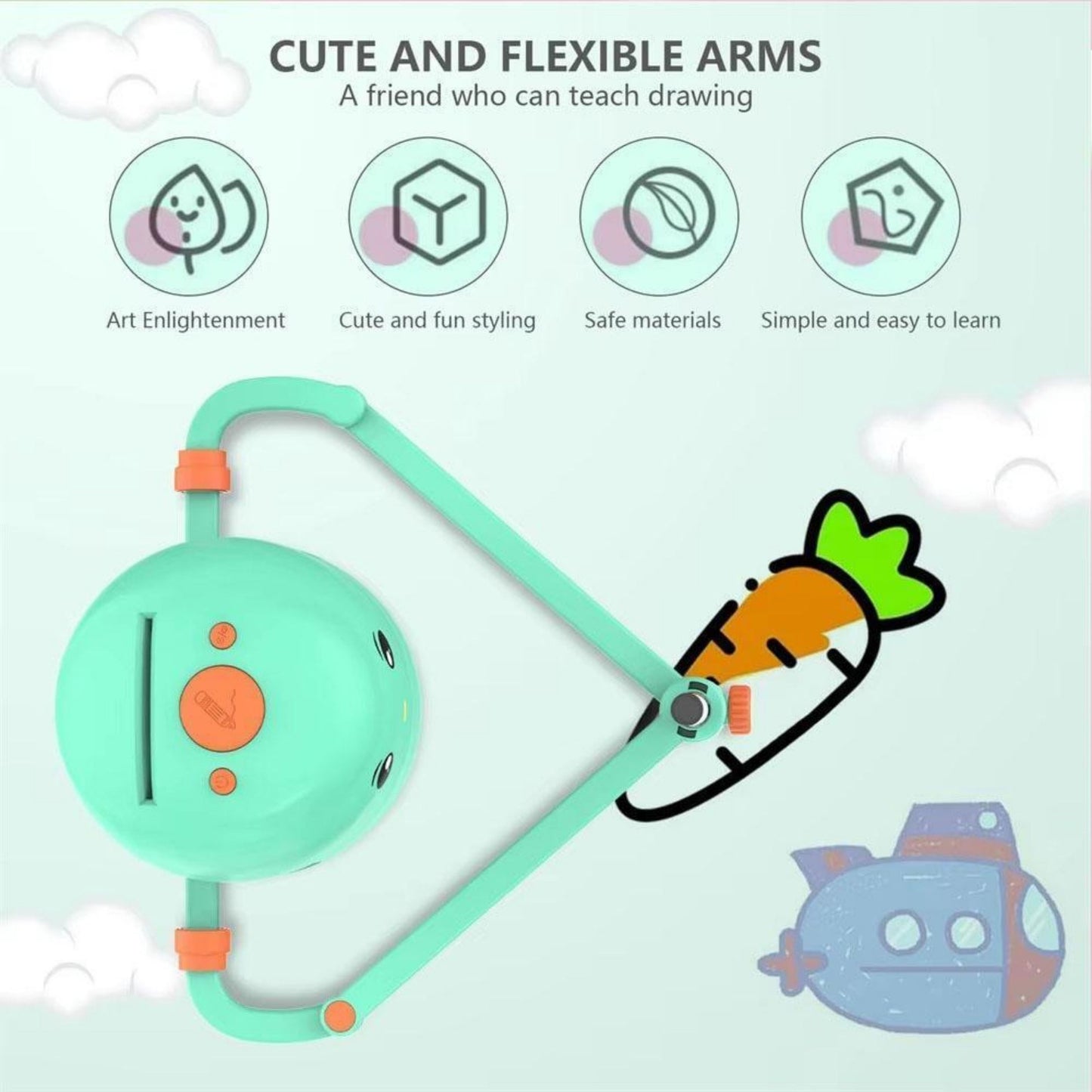 Smart Interactive Educational Drawing Robot for Kids Montessori Learning Toy with 100 Word Cards